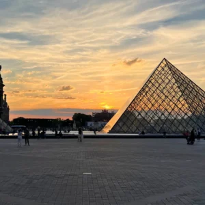 Louvre pyramid sunset