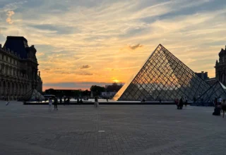 Louvre pyramid sunset